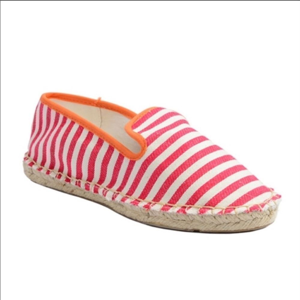 Fahrenheit Red/White & Orange Striped Canvas Espadrille Loafers, Women's Sz 7.5